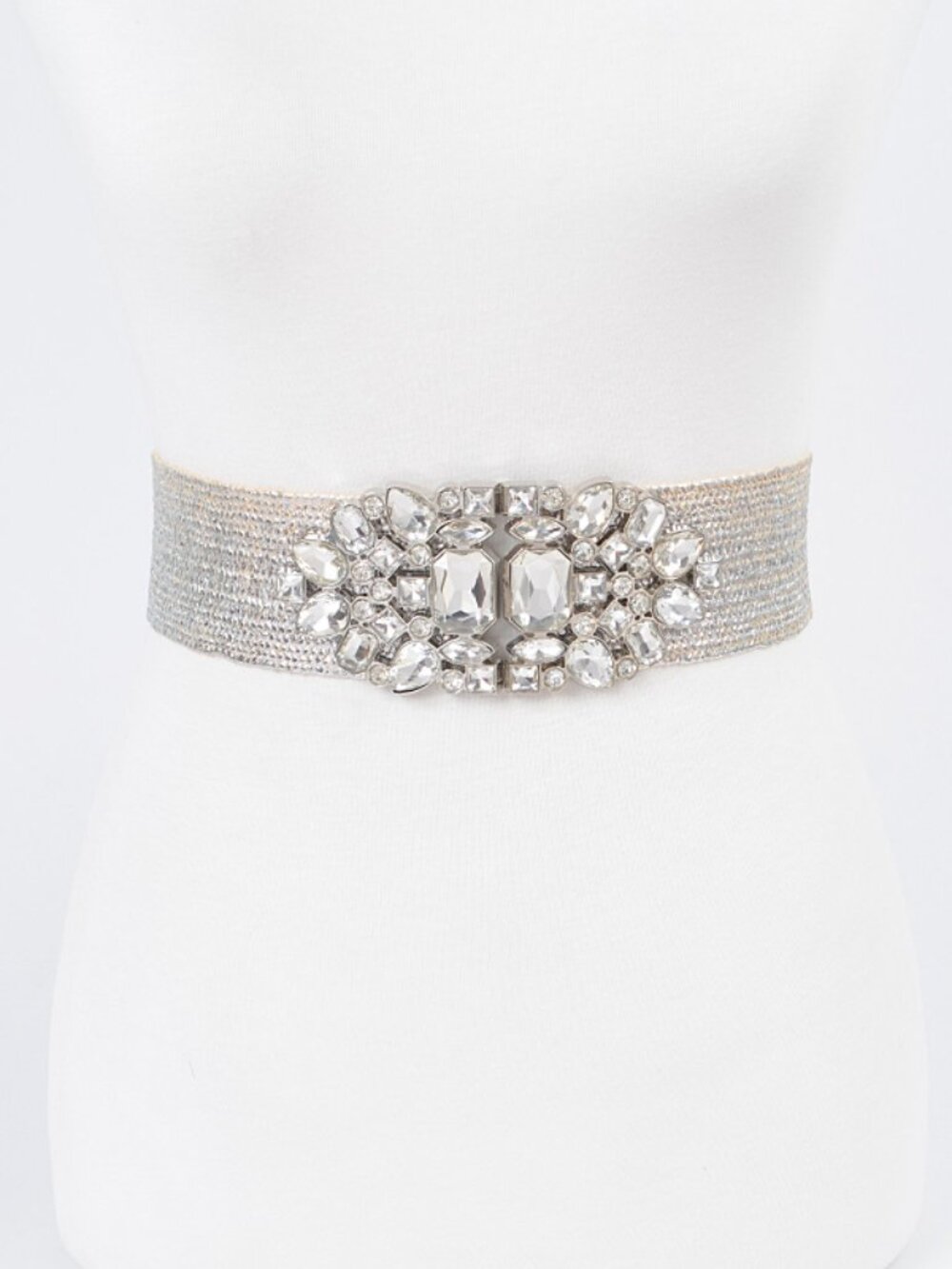 BNWT Plus Size Crystal Flower Metallic Straw Coated Elastic Belt XL Dress Belt